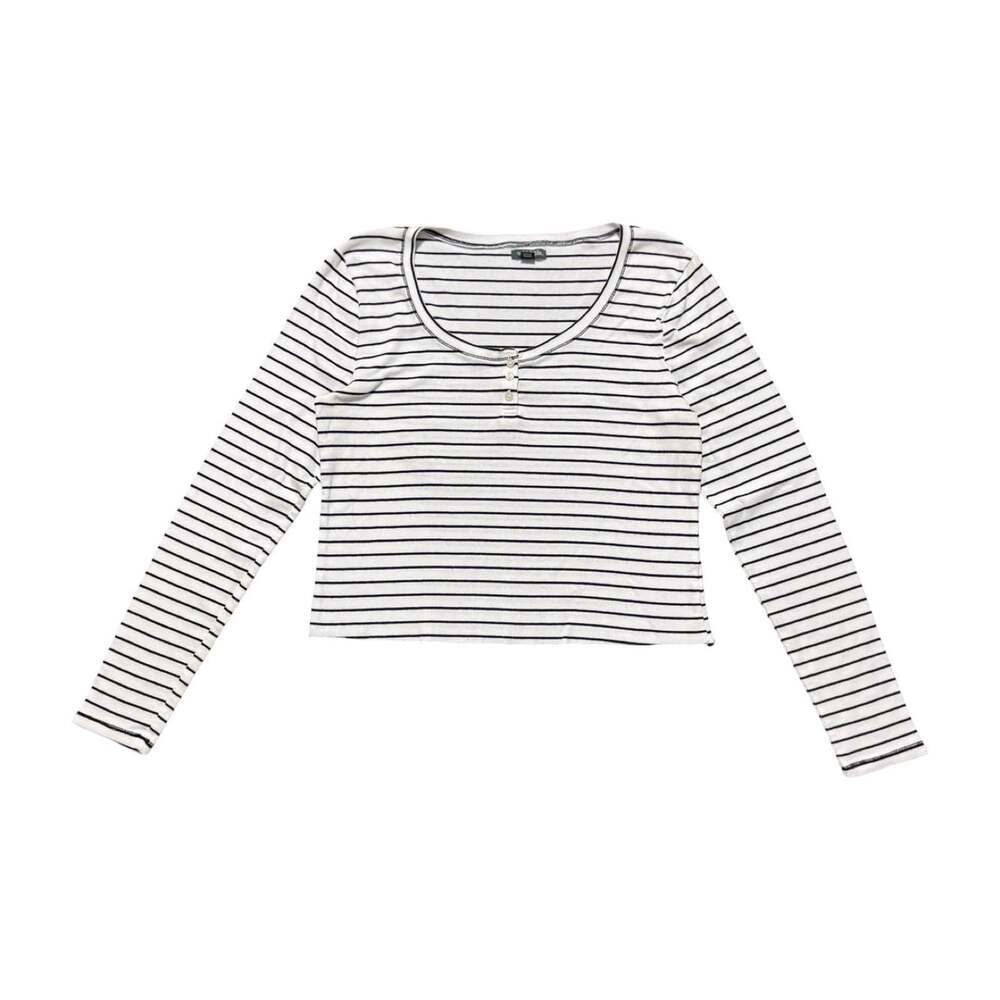 Women’s Vintage Inspired Cute Wide Neck Striped Henley Top Size XL